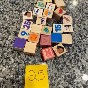 25 Wooden Alphabet & Number Blocks Set - Multicolor
